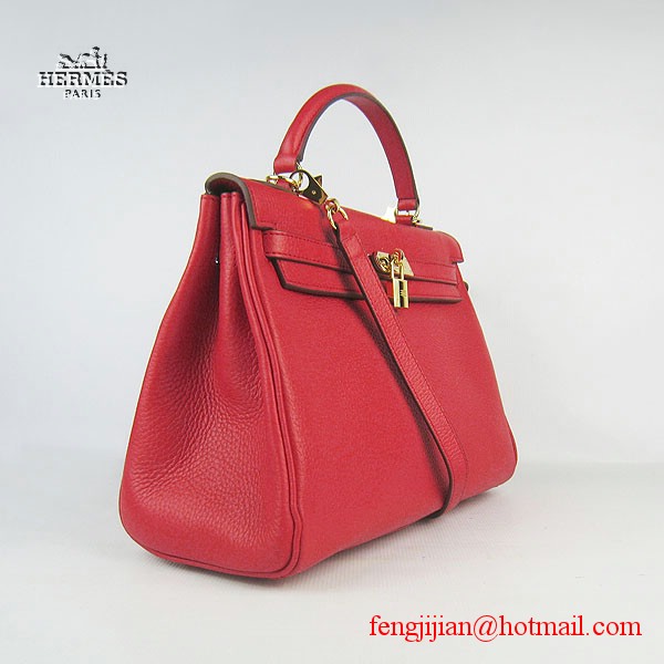 Hermes Kelly 32cm Togo Leather Bag Red 6108 Gold Hardware